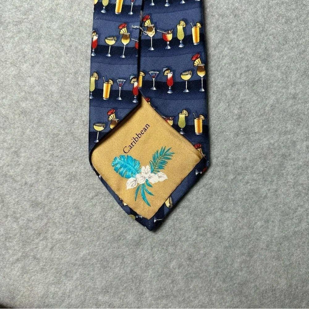 Mens Silk Tie Cocktail Drink Pattern Blue Fun Novelty Party Necktie